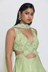 Buy_Nitisha Kashyap Official_Green Silk Hand Embroidered Cutdana Nakshi Anarkali With Dupatta _Online_at_Aza_Fashions