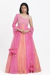 Buy_Nitisha Kashyap Official_Pink Silk Georgette Embroidered Resham Ombre Anarkali With Dupatta  _at_Aza_Fashions