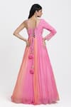 Shop_Nitisha Kashyap Official_Pink Silk Georgette Embroidered Resham Ombre Anarkali With Dupatta  _at_Aza_Fashions