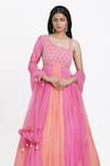 Nitisha Kashyap Official_Pink Silk Georgette Embroidered Resham Ombre Anarkali With Dupatta  _Online_at_Aza_Fashions