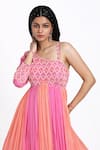 Shop_Nitisha Kashyap Official_Pink Silk Georgette Embroidered Resham Ombre Anarkali With Dupatta  _Online_at_Aza_Fashions