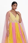 Buy_Nitisha Kashyap Official_Yellow Silk Embroidered Resham Ombre Bead Anarkali With Dupatta  _Online_at_Aza_Fashions