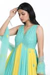 Buy_Nitisha Kashyap Official_Blue Silk Georgette Embroidered Resham Bead Anarkali With Dupatta  _Online_at_Aza_Fashions