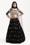 Buy_Nitisha Kashyap Official_Black Net Embroidered Resham Round Bead Circle Lehenga Set  _at_Aza_Fashions