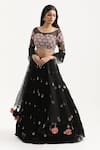 Shop_Nitisha Kashyap Official_Black Net Embroidered Resham Round Bead Circle Lehenga Set  _at_Aza_Fashions