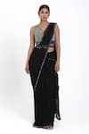 Buy_Nitisha Kashyap Official_Black Silk Embroidered Bead Cut-out Border Pre-draped Saree Set  _at_Aza_Fashions