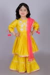 Buy_LIL DRAMA_Yellow Viscose Rayon Printed Foil Floral Embroidered Kurta Sharara Set _at_Aza_Fashions