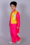 LIL DRAMA_Pink Kurta And Pant Polyester Printed Foil Floral Embroidered Jacket Set _Online_at_Aza_Fashions