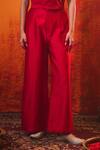 Buy_Midushi Bajoria_Red Silk Chanderi Embroidered Cutdana Round Crop Top And Pant Set _Online_at_Aza_Fashions