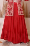 Shop_Surabhi Arya_Red Organza Embroidered Animal Motif Round Jacket Tiered Skirt Set 