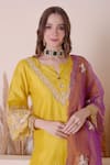 Surabhi Arya_Yellow Bamberg Silk Embroidered Zari Floral Cutwork Kurta Dhoti Pant Set _at_Aza_Fashions