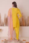 Shop_Surabhi Arya_Yellow Bamberg Silk Embroidered Zari V Neck Floral Kurta Dhoti Pant Set_at_Aza_Fashions