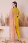 Shop_Surabhi Arya_Yellow Bamberg Silk Embroidered Floral And Gota Kurta Dhoti Pant Set _at_Aza_Fashions