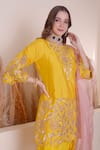 Surabhi Arya_Yellow Bamberg Silk Embroidered Floral And Gota Kurta Dhoti Pant Set _Online_at_Aza_Fashions