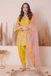 Buy_Surabhi Arya_Yellow Bamberg Silk Embroidered Floral And Gota Kurta Dhoti Pant Set _Online_at_Aza_Fashions