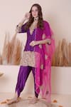 Surabhi Arya_Purple Bamberg Silk Embroidered Floral Cutwork Kurta Dhoti Pant Set _at_Aza_Fashions