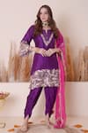 Shop_Surabhi Arya_Purple Bamberg Silk Embroidered Sequin Cutwork Kurta Dhoti Pant Set _Online_at_Aza_Fashions