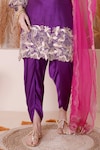 Buy_Surabhi Arya_Purple Bamberg Silk Embroidered Sequin Notched Cutwork Kurta Dhoti Pant Set 