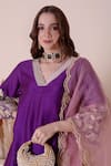 Shop_Surabhi Arya_Purple Bamberg Silk Embroidered Floral Work Kurta Dhoti Pant Set _Online_at_Aza_Fashions