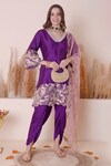 Surabhi Arya_Purple Bamberg Silk Embroidered Floral Work Kurta Dhoti Pant Set _at_Aza_Fashions