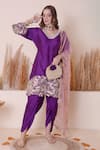 Buy_Surabhi Arya_Purple Bamberg Silk Embroidered Floral Work Kurta Dhoti Pant Set 