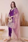 Shop_Surabhi Arya_Purple Bamberg Silk Embroidered Floral Work Kurta Dhoti Pant Set 