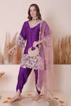 Surabhi Arya_Purple Bamberg Silk Embroidered Floral Work Kurta Dhoti Pant Set _Online