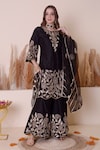 Surabhi Arya_Black Bamberg Silk Embroidered Zari Floral And Gota Kurta Sharara Set _Online_at_Aza_Fashions