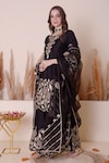 Buy_Surabhi Arya_Black Bamberg Silk Embroidered Zari Floral And Gota Kurta Sharara Set _Online_at_Aza_Fashions
