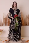 Surabhi Arya_Black Bamberg Silk Embroidered Zari Floral And Gota Kurta Sharara Set _at_Aza_Fashions