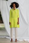 Buy_Pooja Bagaria_Yellow Natural Crepe Embellished Pearl Collared Patch Shirt Kurta  _at_Aza_Fashions