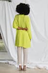 Shop_Pooja Bagaria_Yellow Natural Crepe Embellished Pearl Collared Patch Shirt Kurta  _at_Aza_Fashions