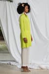 Pooja Bagaria_Yellow Natural Crepe Embellished Pearl Collared Patch Shirt Kurta  _Online_at_Aza_Fashions