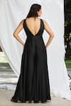 Shop_Pooja Bagaria_Black Satin Linen Embellished Pearl Strands Round Neck Cut Out Jumpsuit _at_Aza_Fashions