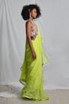 Buy_Pooja Bagaria_Yellow Natural Crepe Embroidery Floret Pre-draped Ruffled Saree With Blouse _Online_at_Aza_Fashions