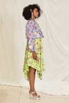 Pooja Bagaria_Yellow Suede Print Bloomy Halter Neck Midi Handkerchief Dress  _Online_at_Aza_Fashions