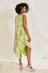 Buy_Pooja Bagaria_Yellow Suede Print Bloomy Halter Neck Midi Handkerchief Dress  _Online_at_Aza_Fashions