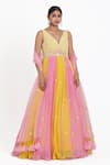 Buy_Nitisha Kashyap Official_Yellow Silk Embroidered Resham Ombre Bead Anarkali With Dupatta  _at_Aza_Fashions