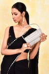 Buy_Kreivo by Vamanshi Damania_Silver Bead And Crystal Embroidered Envelope Bag 