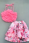 Label Neeti_Pink Organza Printed Swirl Skirt And Top Set _Online_at_Aza_Fashions