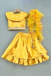Buy_Label Neeti_Yellow Silk Satin Embroidery Pearl Blouse Lehenga Set _at_Aza_Fashions