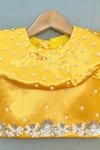 Label Neeti_Yellow Silk Satin Embroidery Pearl Blouse Lehenga Set _Online_at_Aza_Fashions