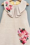 Label Neeti_Beige Linen Jute Embroidery Floral Applique Flower Work Dress _Online_at_Aza_Fashions