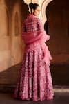 Shop_Awigna_Pink Pure Organza Embroidered Fiori Floral Bead Jacket Lehenga Set _at_Aza_Fashions