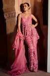 Buy_Awigna_Pink Pure Organza Begonia Bead Peplum Kurta Boot-cut Pant Set  _at_Aza_Fashions