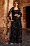 Buy_Awigna_Black Pure Organza Embroidered Applique Azalea Floral Pant Set _at_Aza_Fashions