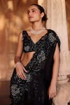 Awigna_Black Pure Organza Noire Floral Pre-draped Sharara Saree Set _Online_at_Aza_Fashions