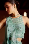 Buy_Awigna_Green Chiffon Embroidered Floral Azhar Pre-draped Skirt Saree Set _Online_at_Aza_Fashions