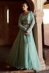 Buy_Awigna_Green Pure Organza Embroidered Floral Motifs Nahar Jacket Lehenga Set _at_Aza_Fashions