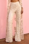 Awigna_Ivory Pure Organza Embroidered Floral Motifs Verbena Cape Pant Set _Online_at_Aza_Fashions